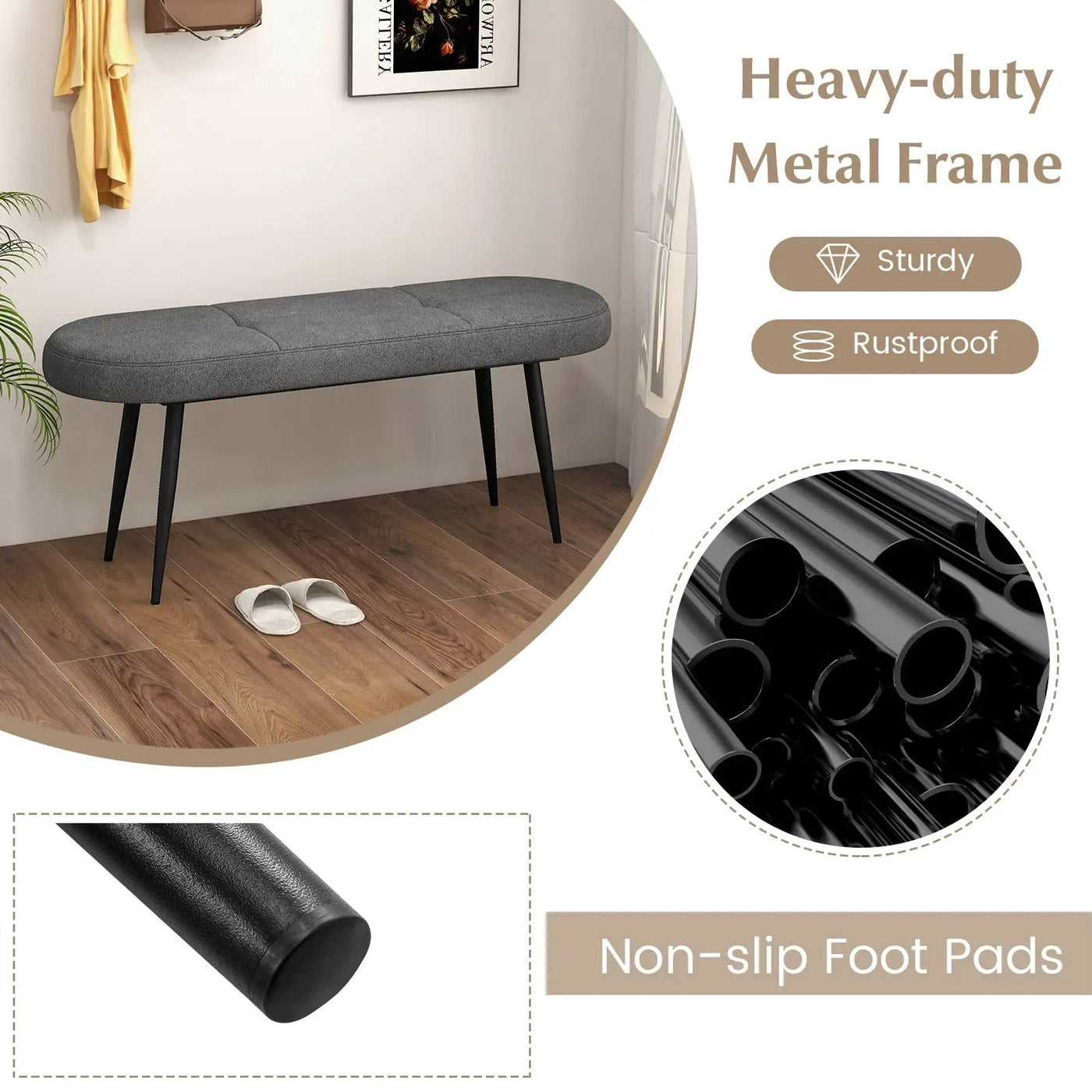 47 Inch Upholstered Entryway Bench with Heavy-duty Metal Frame by DirectDeals