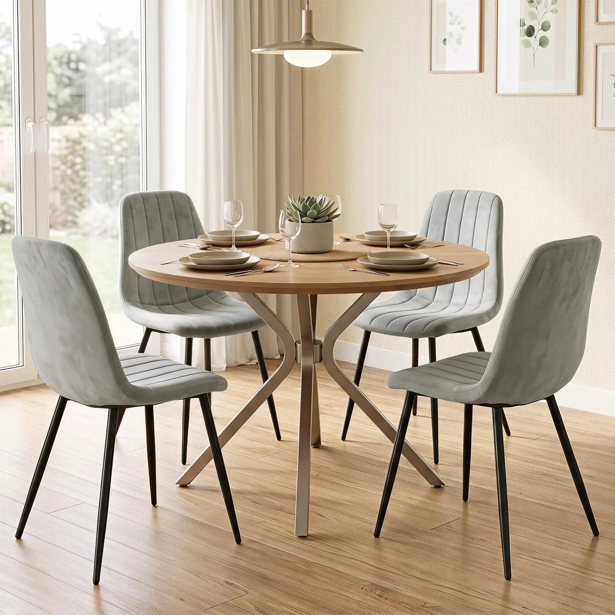 Upholstered Dining Chairs Set of 4 with Metal Legs by DirectDeals