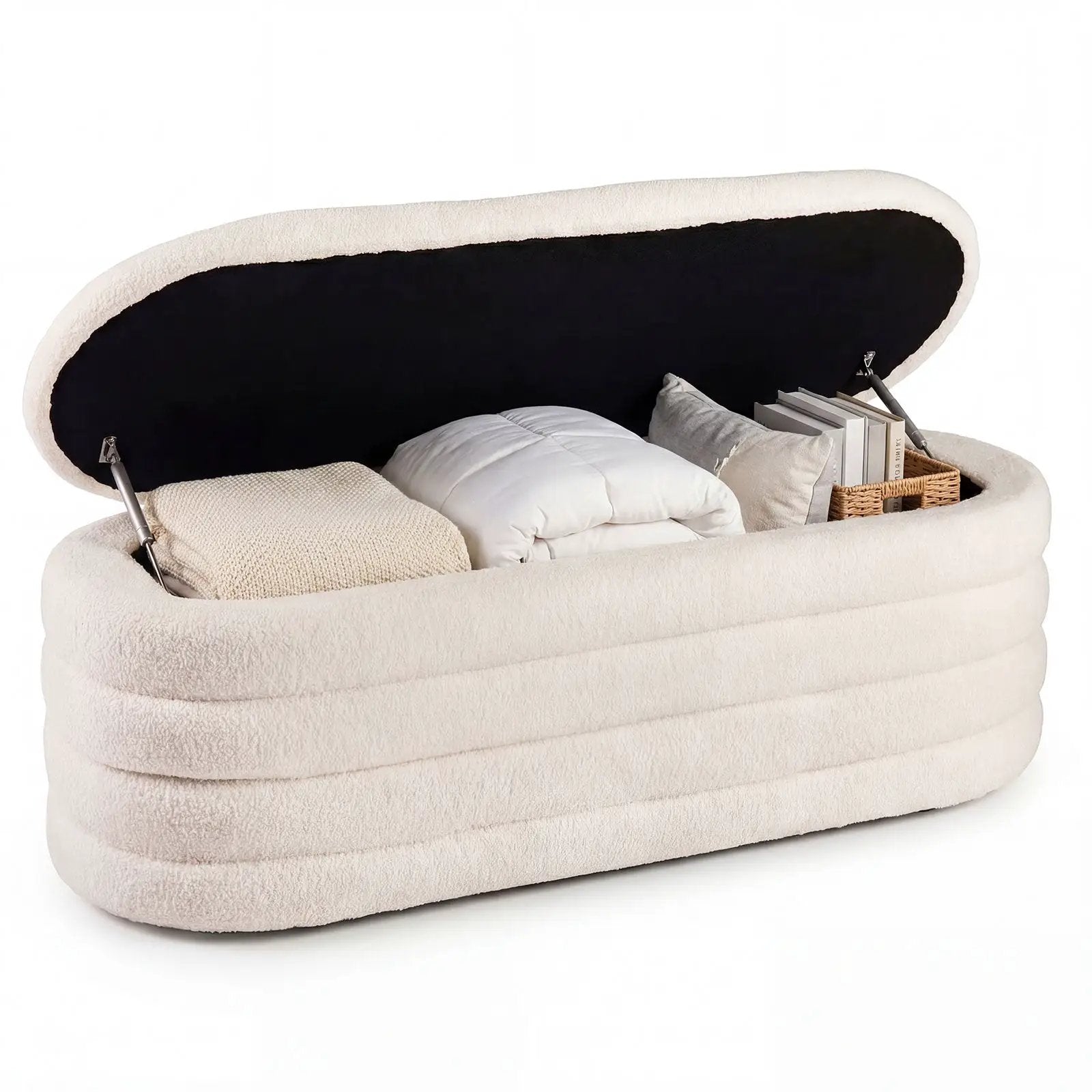 Upholstered Fabric Storage Ottoman Bench for End of Bed with 2 Struts-White by DirectDeals