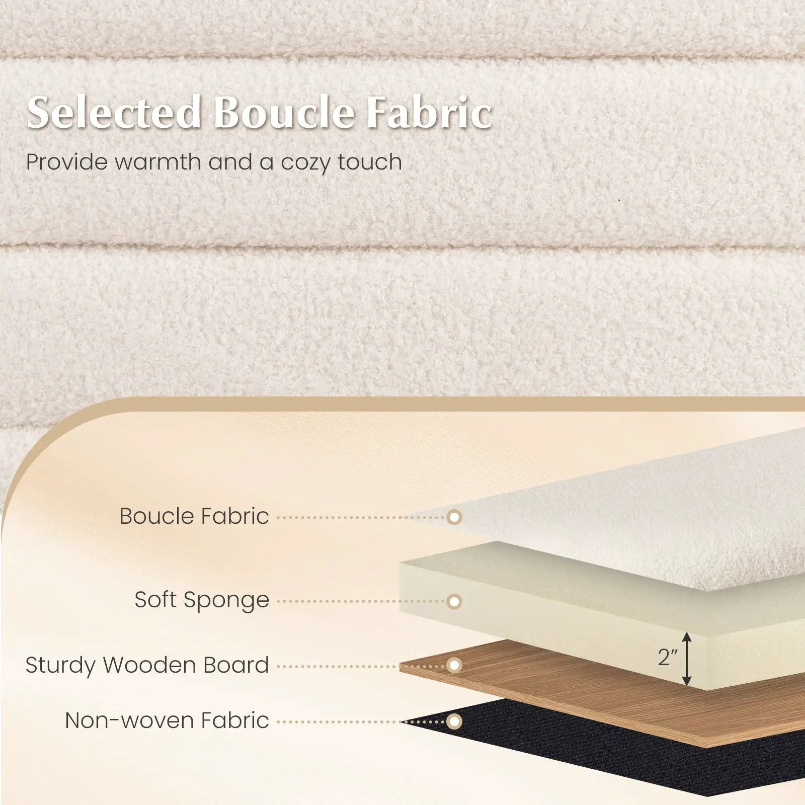Upholstered Fabric Storage Ottoman Bench for End of Bed with 2 Struts-White by DirectDeals