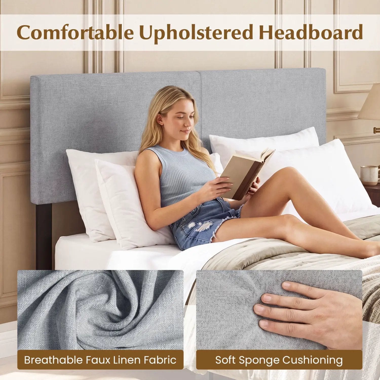 Upholstered Headboard Queen/Full Size Vertical Quilted Panel by DirectDeals