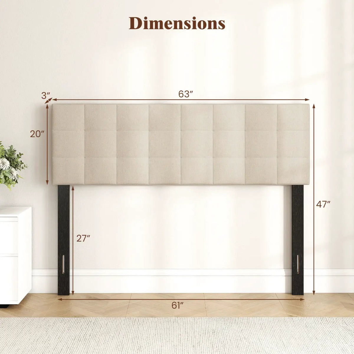 Upholstered Headboard Queen/Full Size with Adjustable Legs by DirectDeals