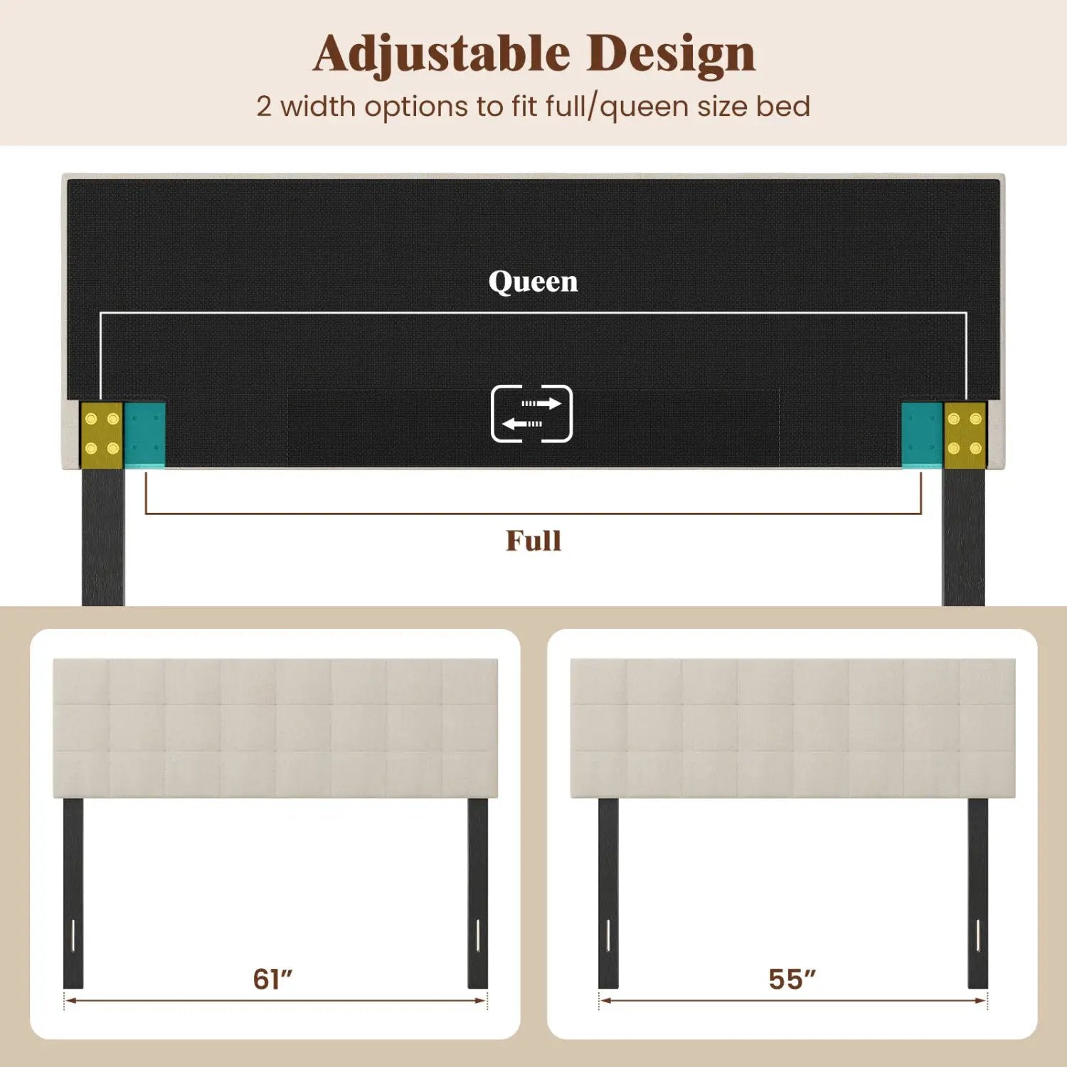 Upholstered Headboard Queen/Full Size with Adjustable Legs by DirectDeals