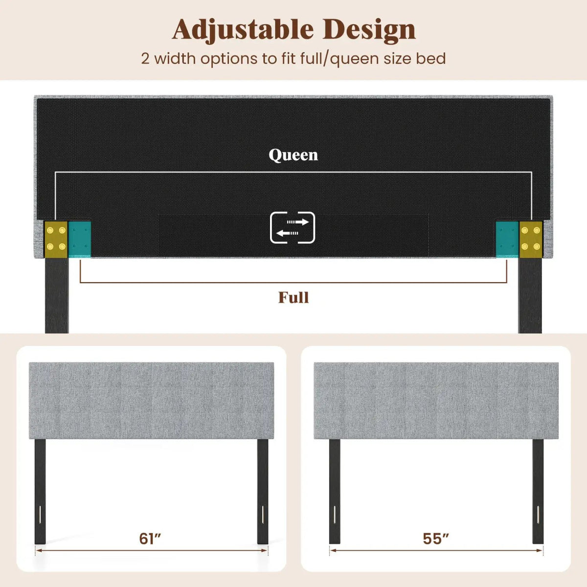 Upholstered Headboard Queen/Full Size with Adjustable Legs by DirectDeals