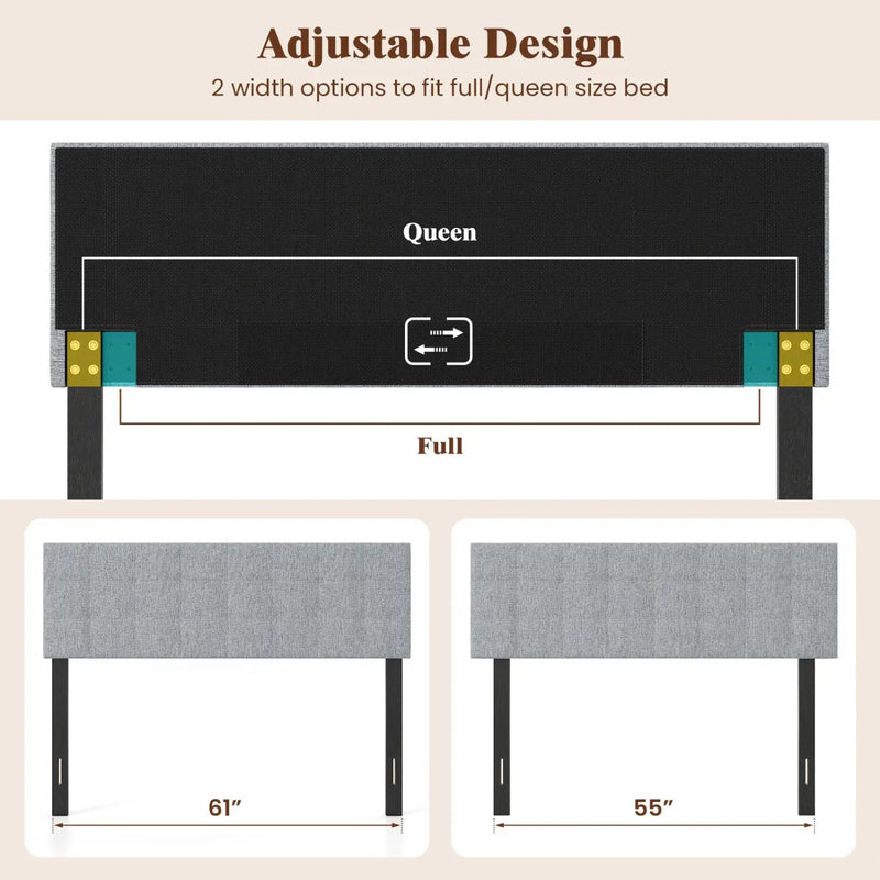Upholstered Headboard Queen/Full Size with Adjustable Legs by DirectDeals