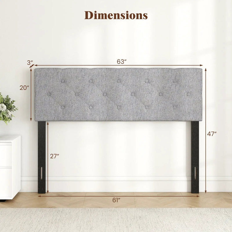 Upholstered Tufted Headboard Queen/Full Size with Adjustable Legs by DirectDeals