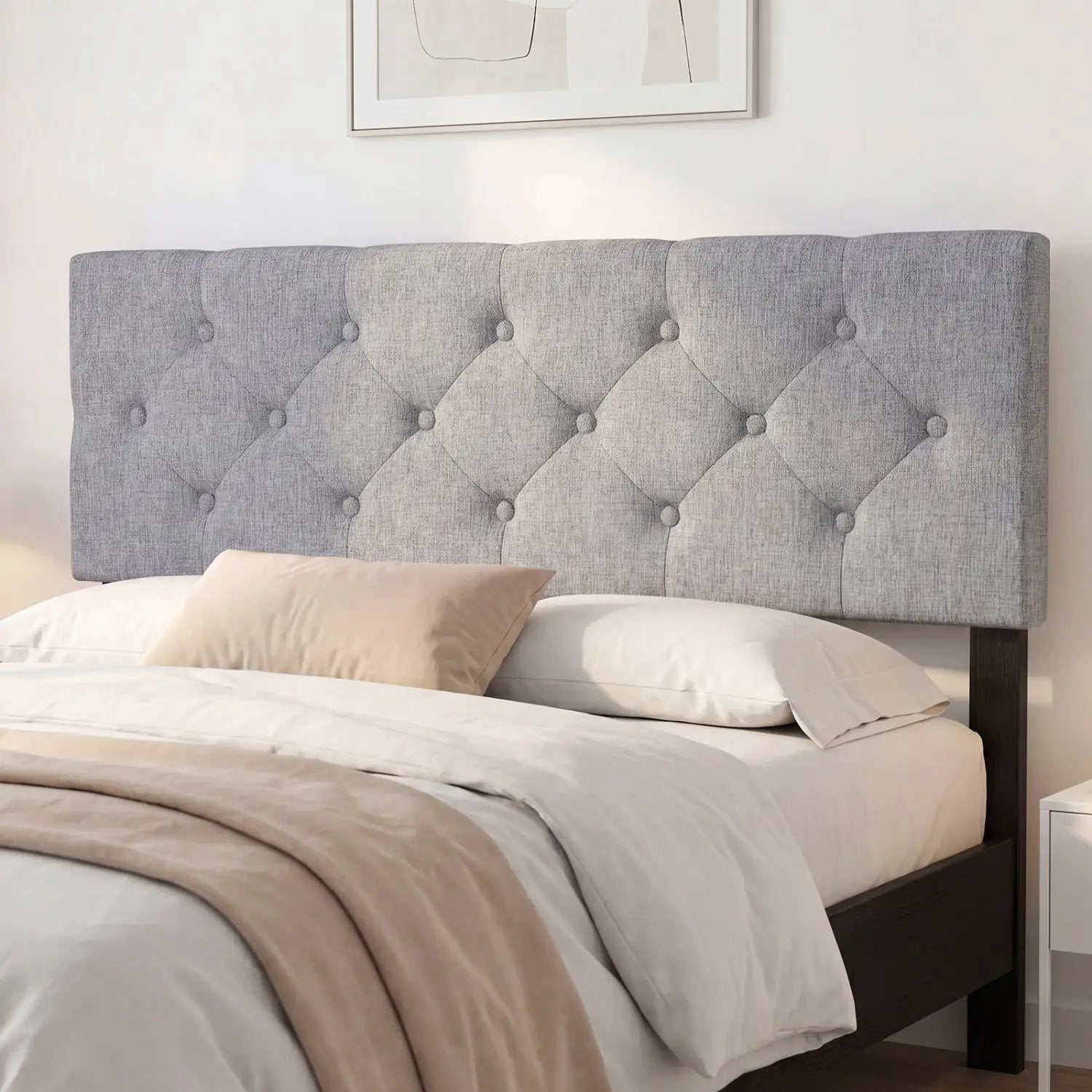 Upholstered Tufted Headboard Queen/Full Size with Adjustable Legs by DirectDeals