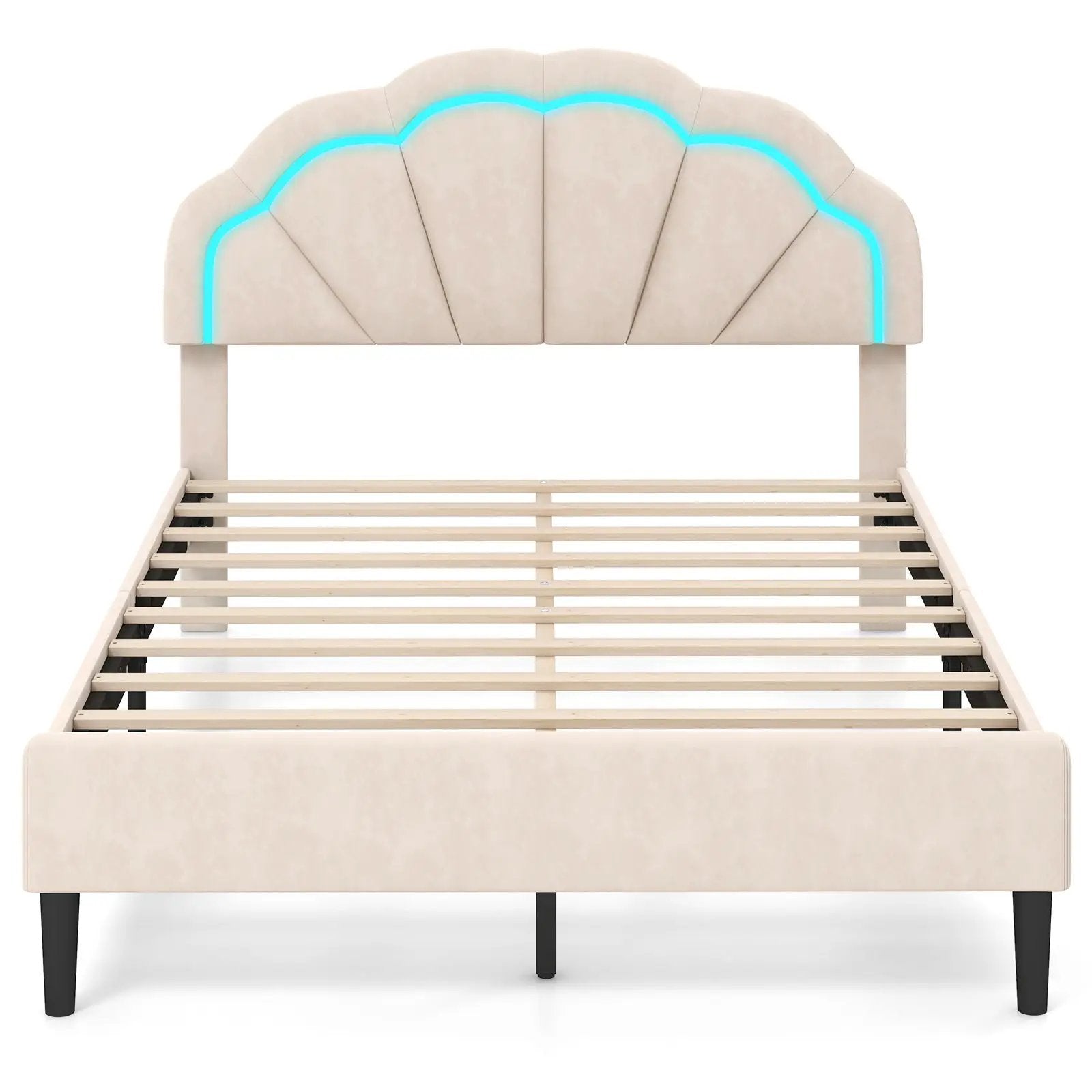 Upholstered LED Bed Frame with Adjustable Flower Headboard and Metal Support Feet-Full Size by DirectDeals