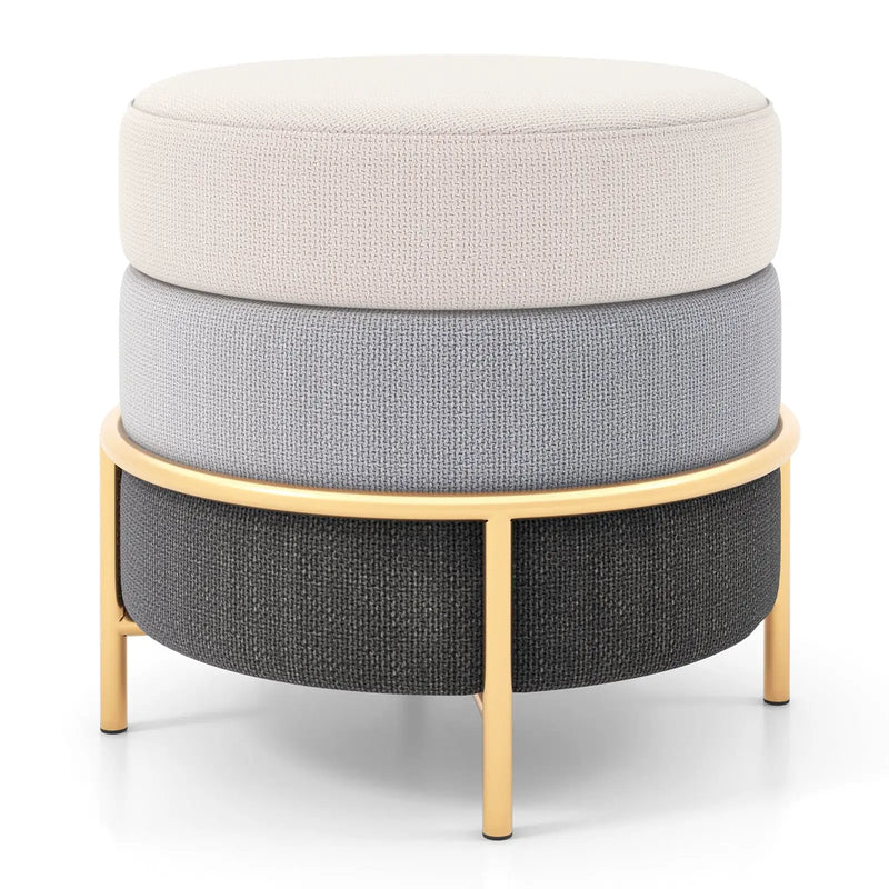 Upholstered Linen Fabric Ottoman with Gold Metal Legs and Anti-slip Foot Pads-Gray by DirectDeals