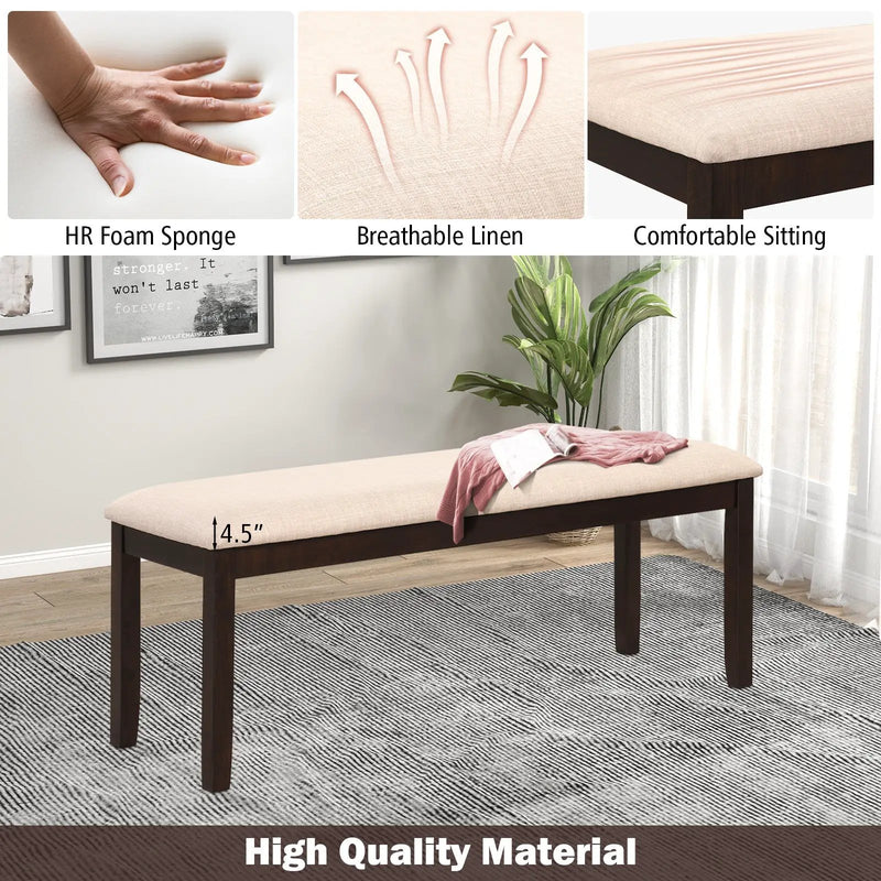 Upholstered Ottoman Bench with Padded Cushion-Beige by DirectDeals