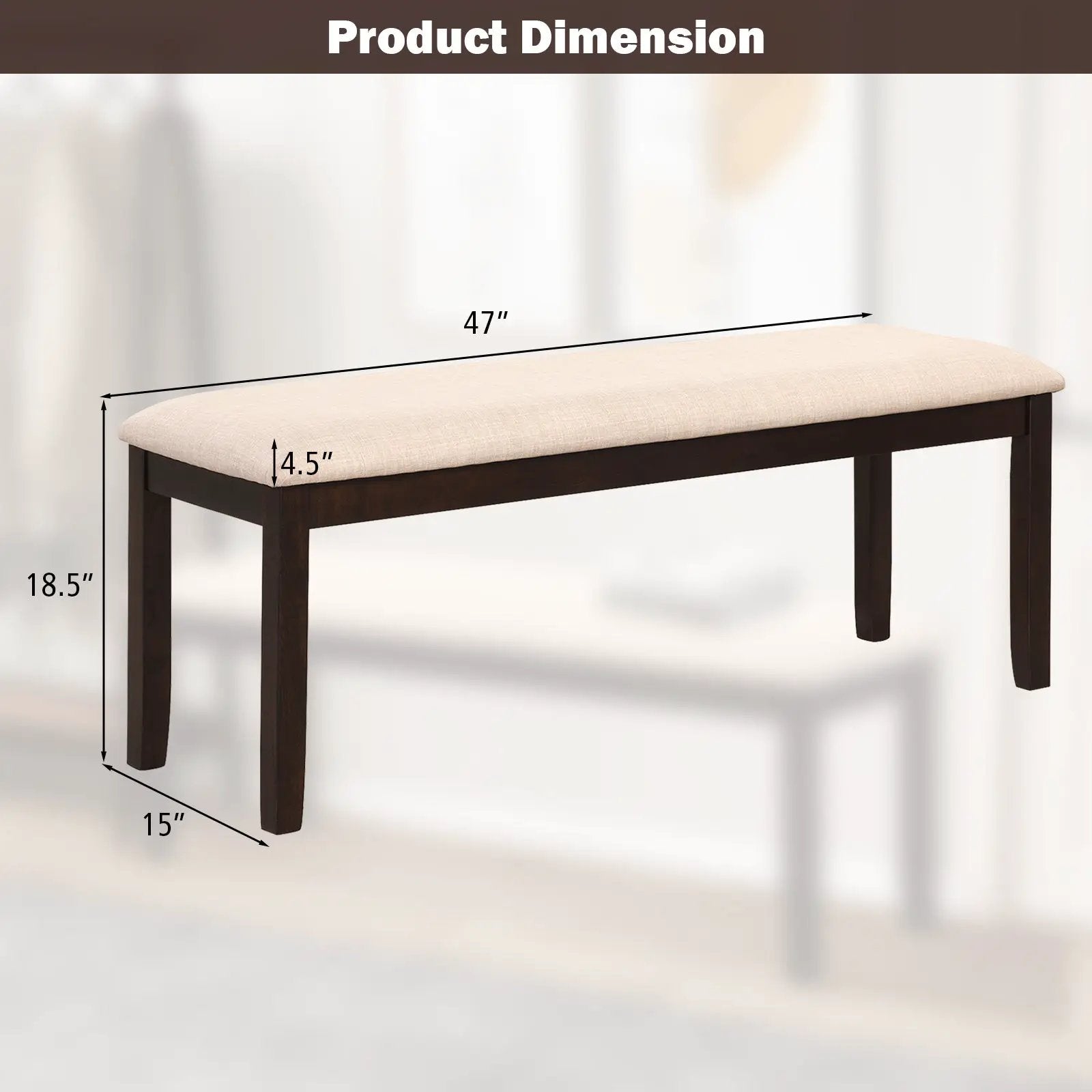Upholstered Ottoman Bench with Padded Cushion-Beige by DirectDeals