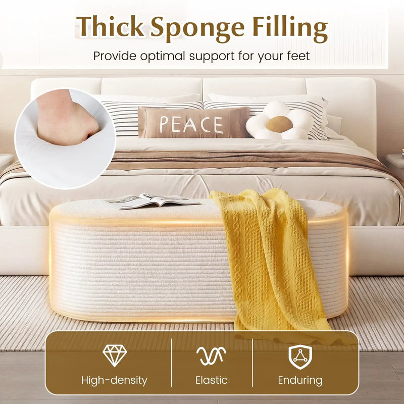 Upholstered Ottoman Bench with High-Density Sponge-Beige by DirectDeals
