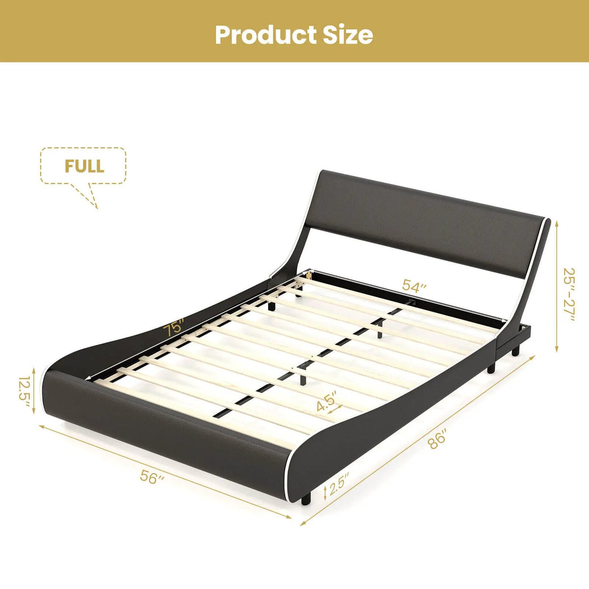 Upholstered Platform Bed Frame Low Profile Faux Leather with Curved Headboard by DirectDeals