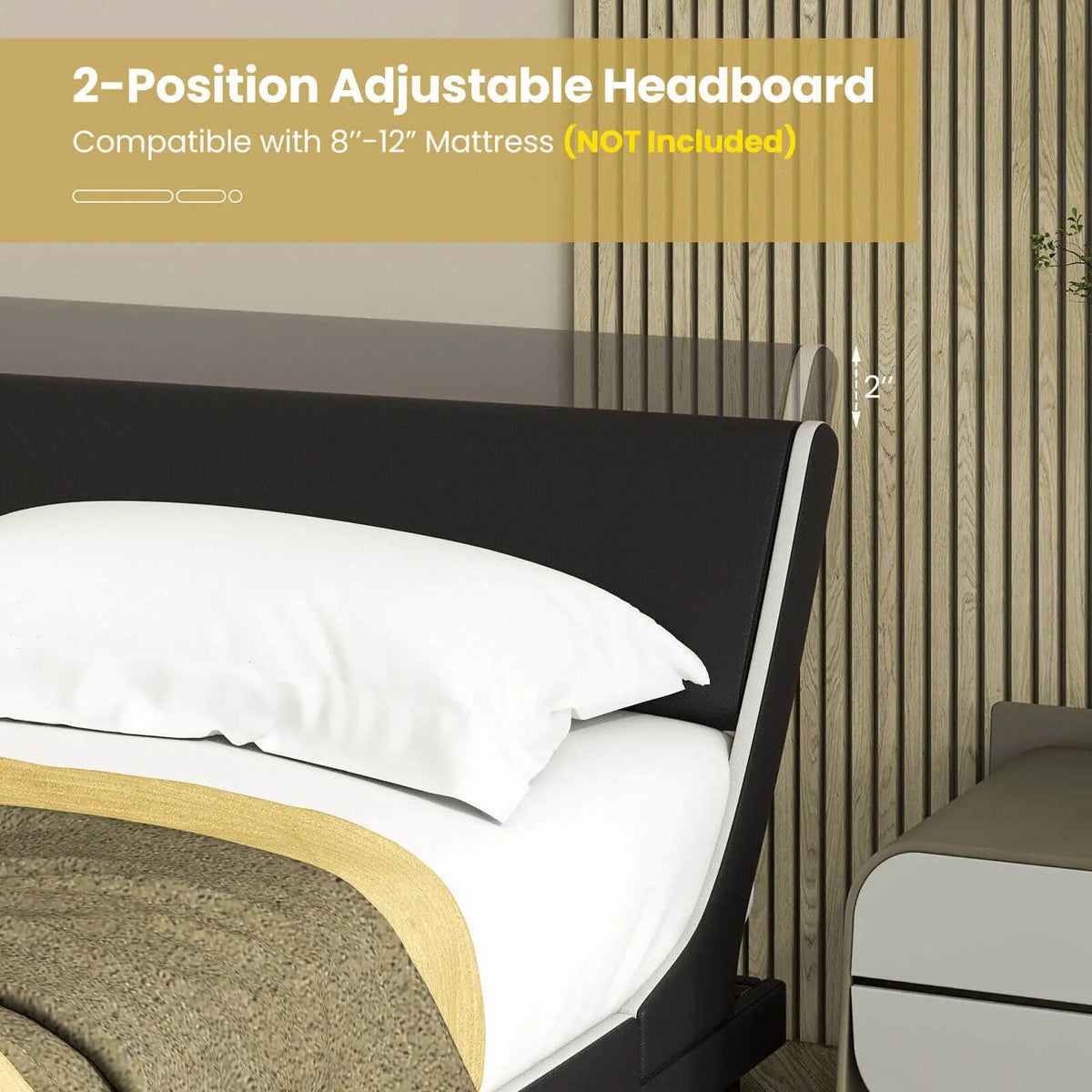 Upholstered Platform Bed Frame Low Profile Faux Leather with Curved Headboard by DirectDeals