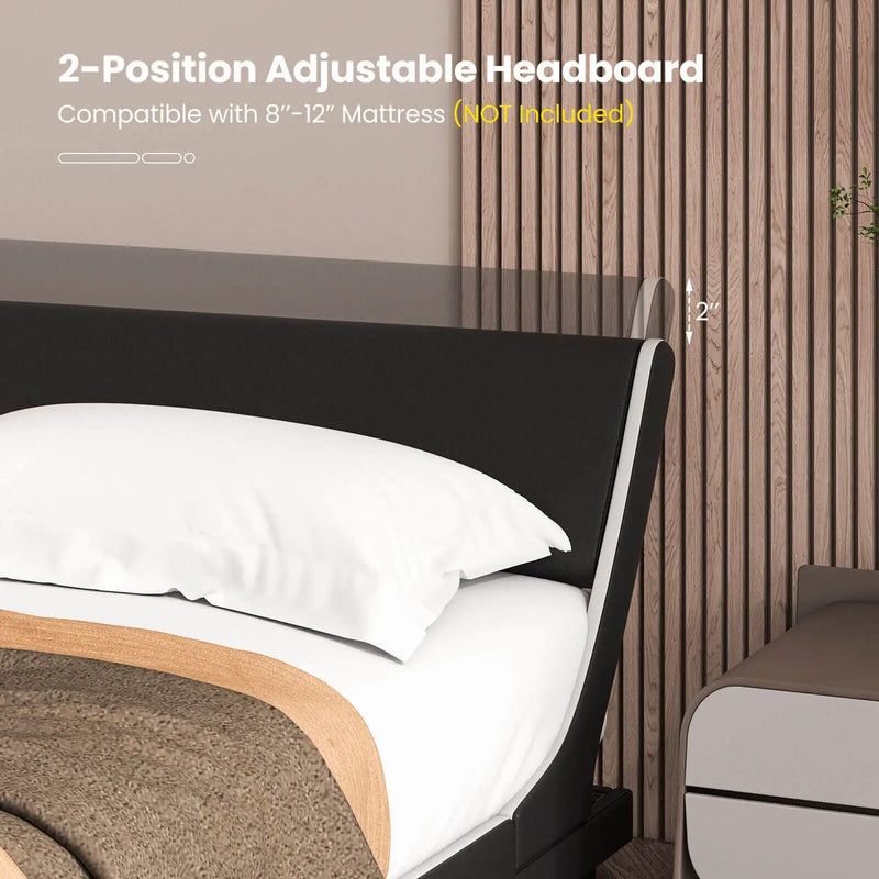 Upholstered Platform Bed Frame Low Profile Faux Leather with Curved Headboard by DirectDeals