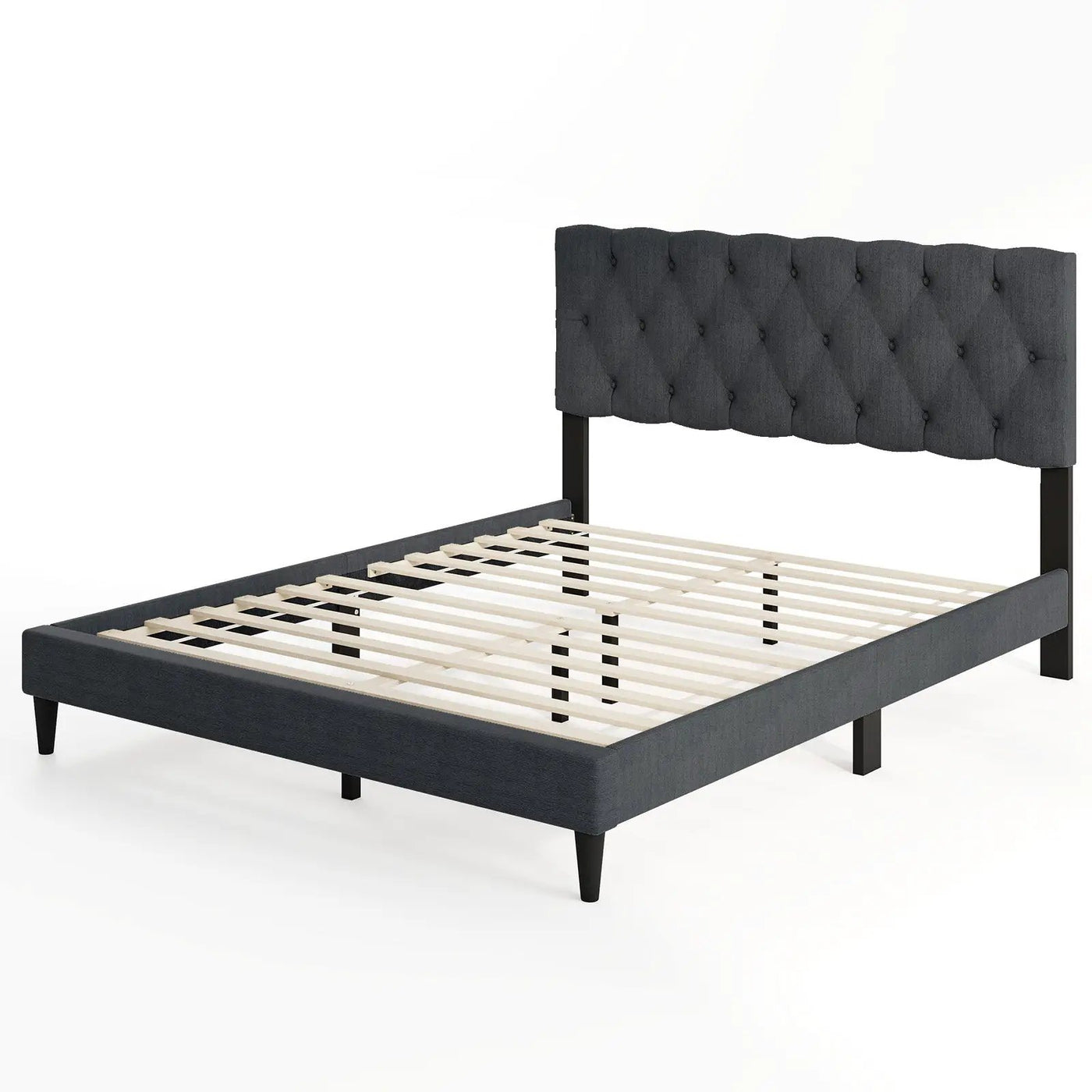Upholstered Platform Bed with Tufted Headboard and Wooden Slats Gray by DirectDeals