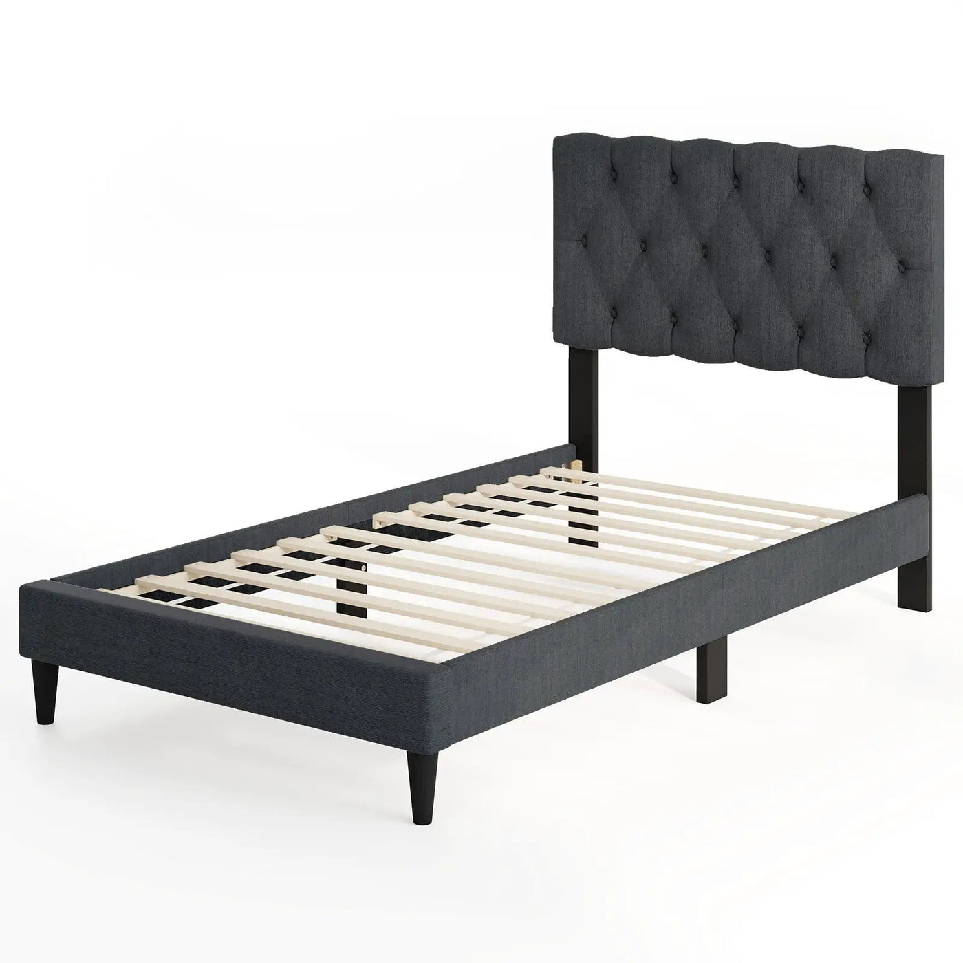 Upholstered Platform Bed with Tufted Headboard and Wooden Slats Gray by DirectDeals