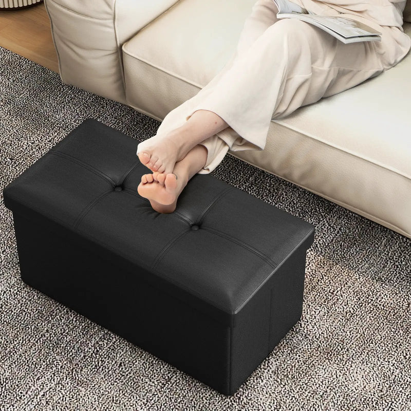 Upholstered Rectangle Footstool with PVC Leather Surface and Storage Function by DirectDeals