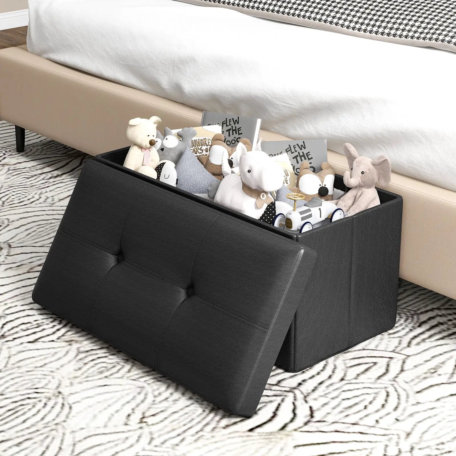 Upholstered Rectangle Footstool with PVC Leather Surface and Storage Function by DirectDeals