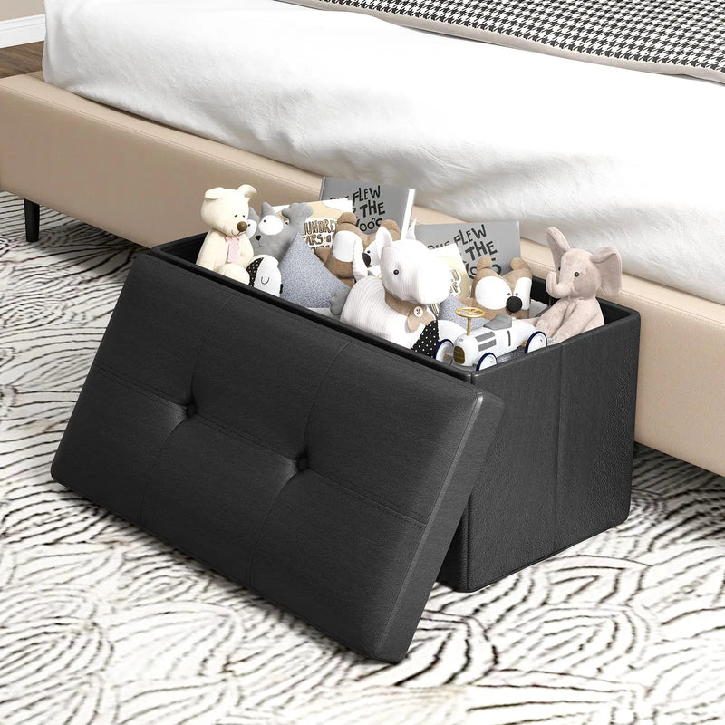 Upholstered Rectangle Footstool with PVC Leather Surface and Storage Function by DirectDeals
