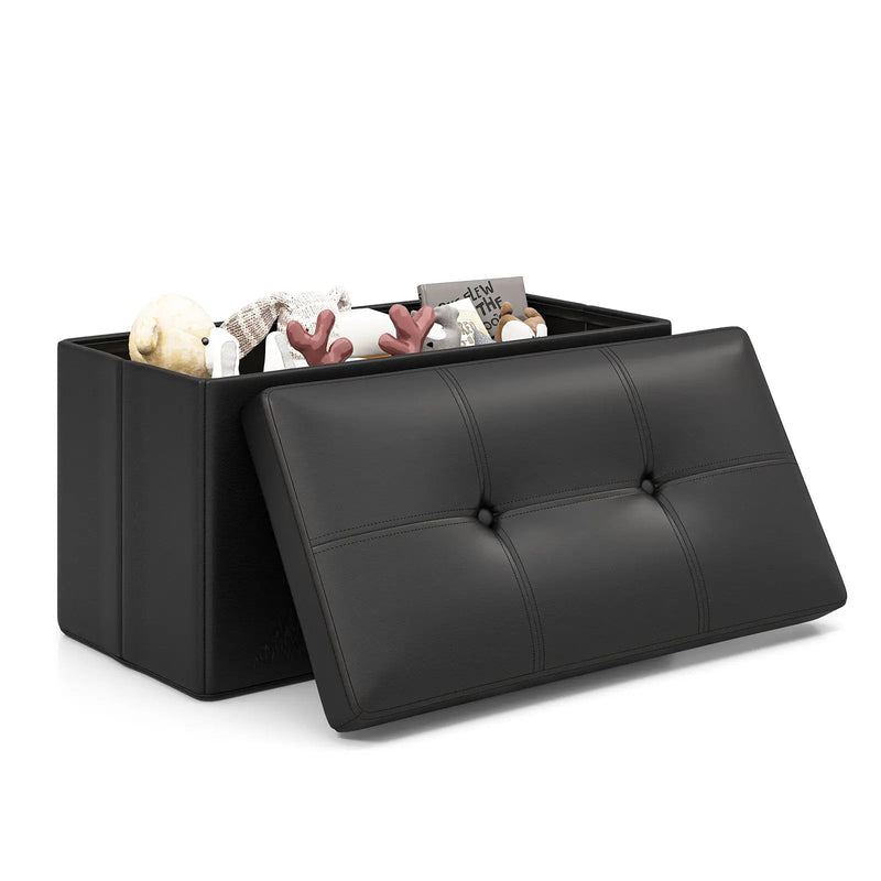 Upholstered Rectangle Footstool with PVC Leather Surface and Storage Function by DirectDeals