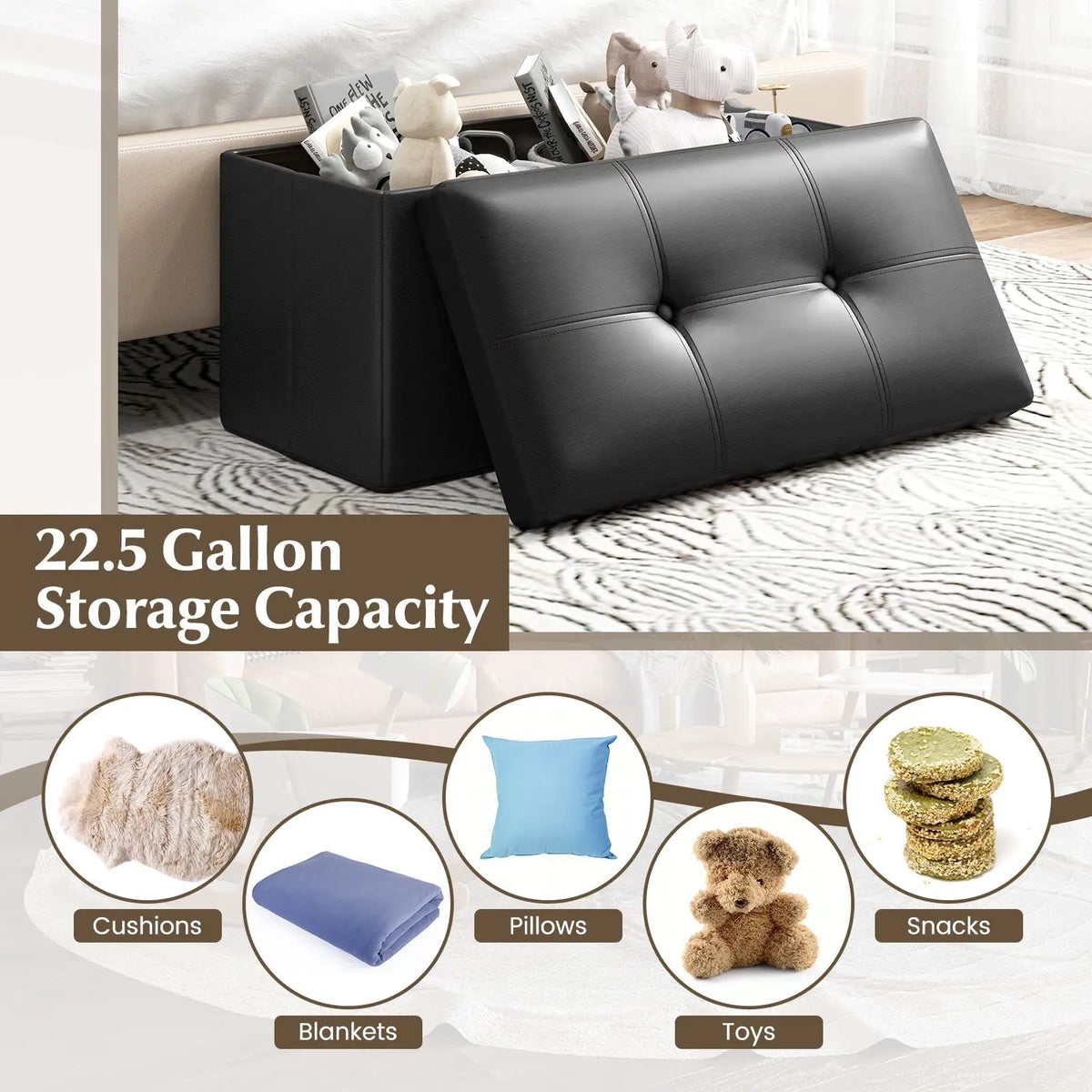 Upholstered Rectangle Footstool with PVC Leather Surface and Storage Function by DirectDeals