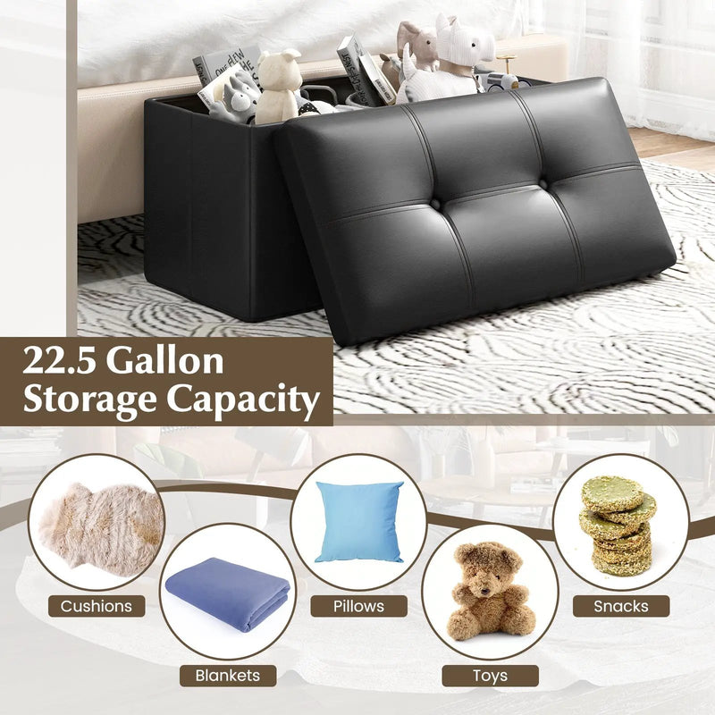 Upholstered Rectangle Footstool with PVC Leather Surface and Storage Function by DirectDeals