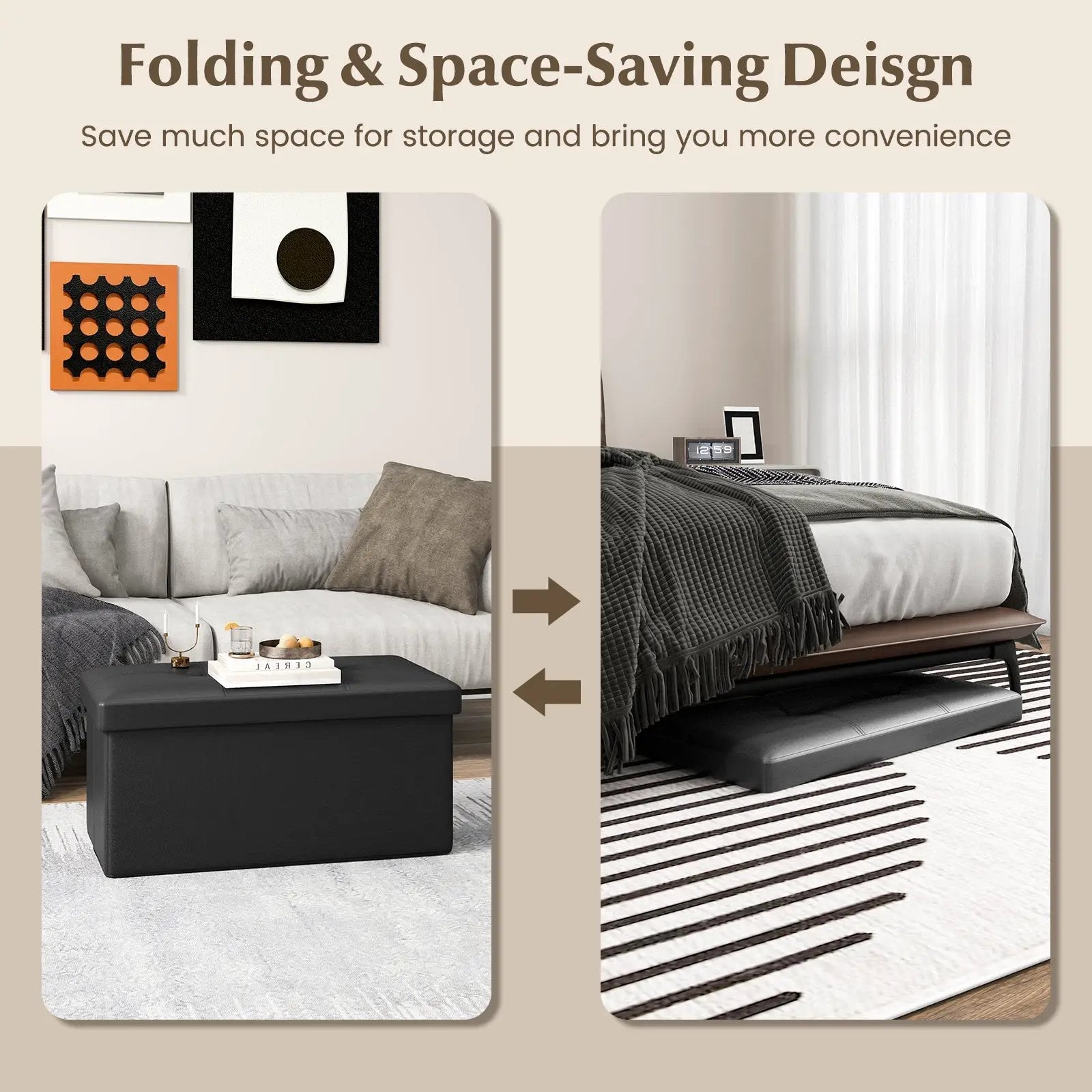 Upholstered Rectangle Footstool with PVC Leather Surface and Storage Function by DirectDeals