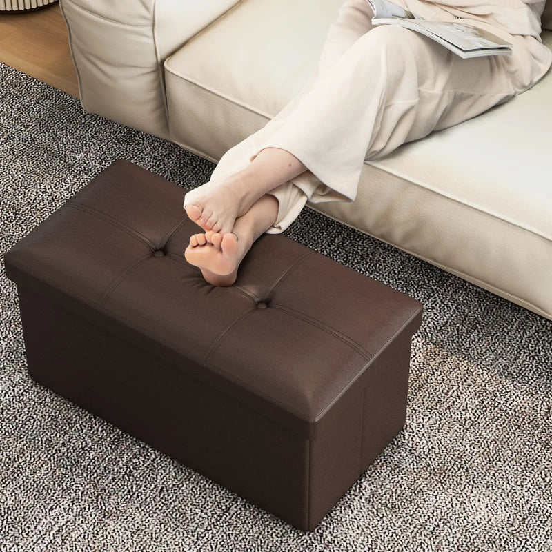 Upholstered Rectangle Footstool with PVC Leather Surface and Storage Function by DirectDeals