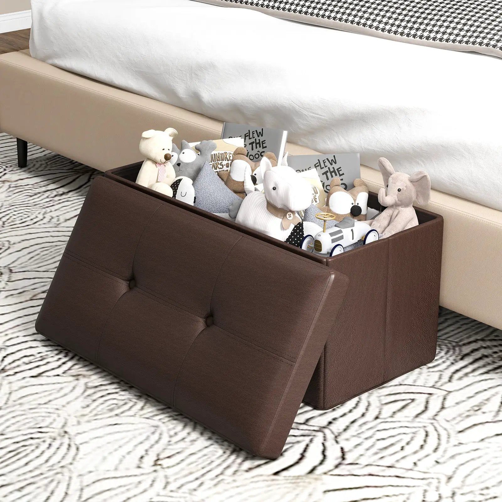 Upholstered Rectangle Footstool with PVC Leather Surface and Storage Function by DirectDeals