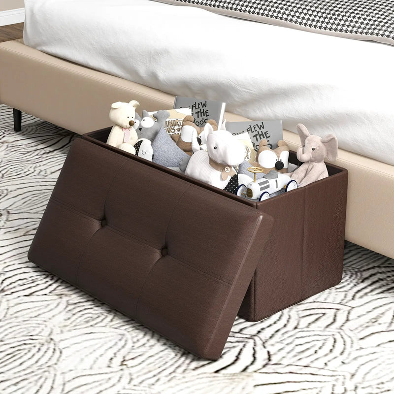 Upholstered Rectangle Footstool with PVC Leather Surface and Storage Function by DirectDeals