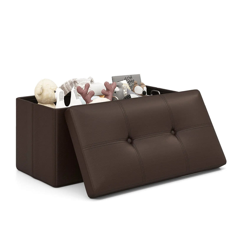 Upholstered Rectangle Footstool with PVC Leather Surface and Storage Function by DirectDeals