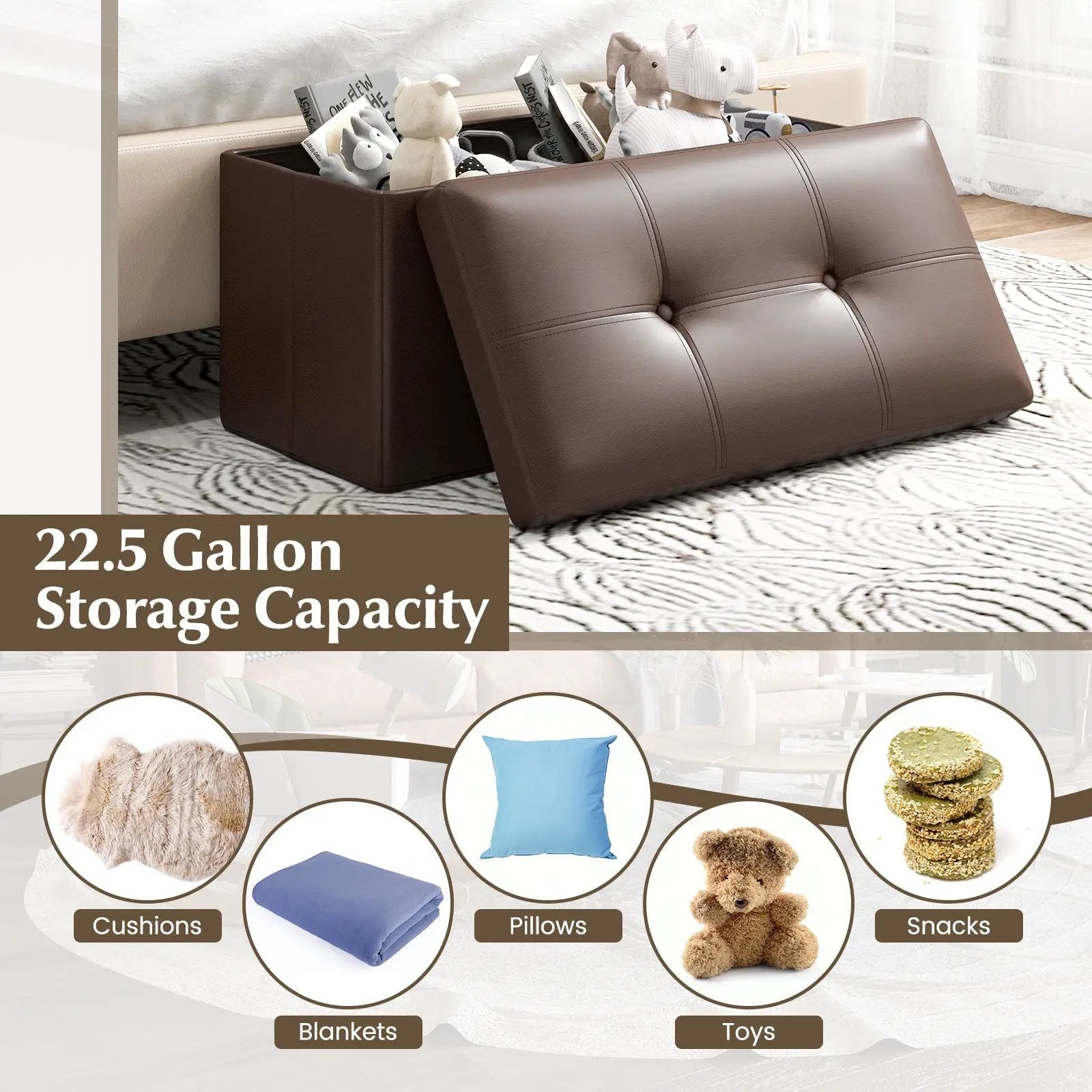 Upholstered Rectangle Footstool with PVC Leather Surface and Storage Function by DirectDeals