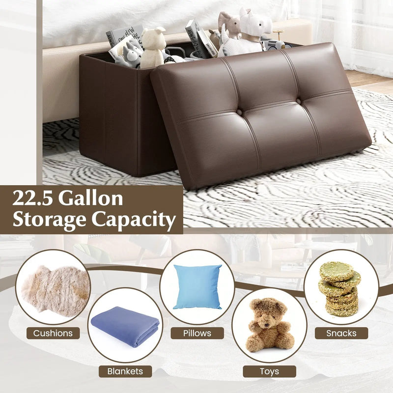 Upholstered Rectangle Footstool with PVC Leather Surface and Storage Function by DirectDeals