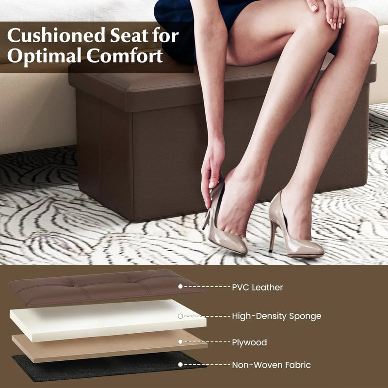 Upholstered Rectangle Footstool with PVC Leather Surface and Storage Function by DirectDeals