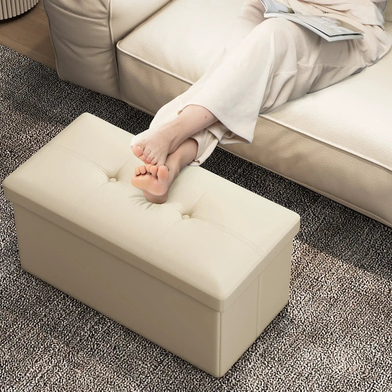 Upholstered Rectangle Footstool with PVC Leather Surface and Storage Function by DirectDeals
