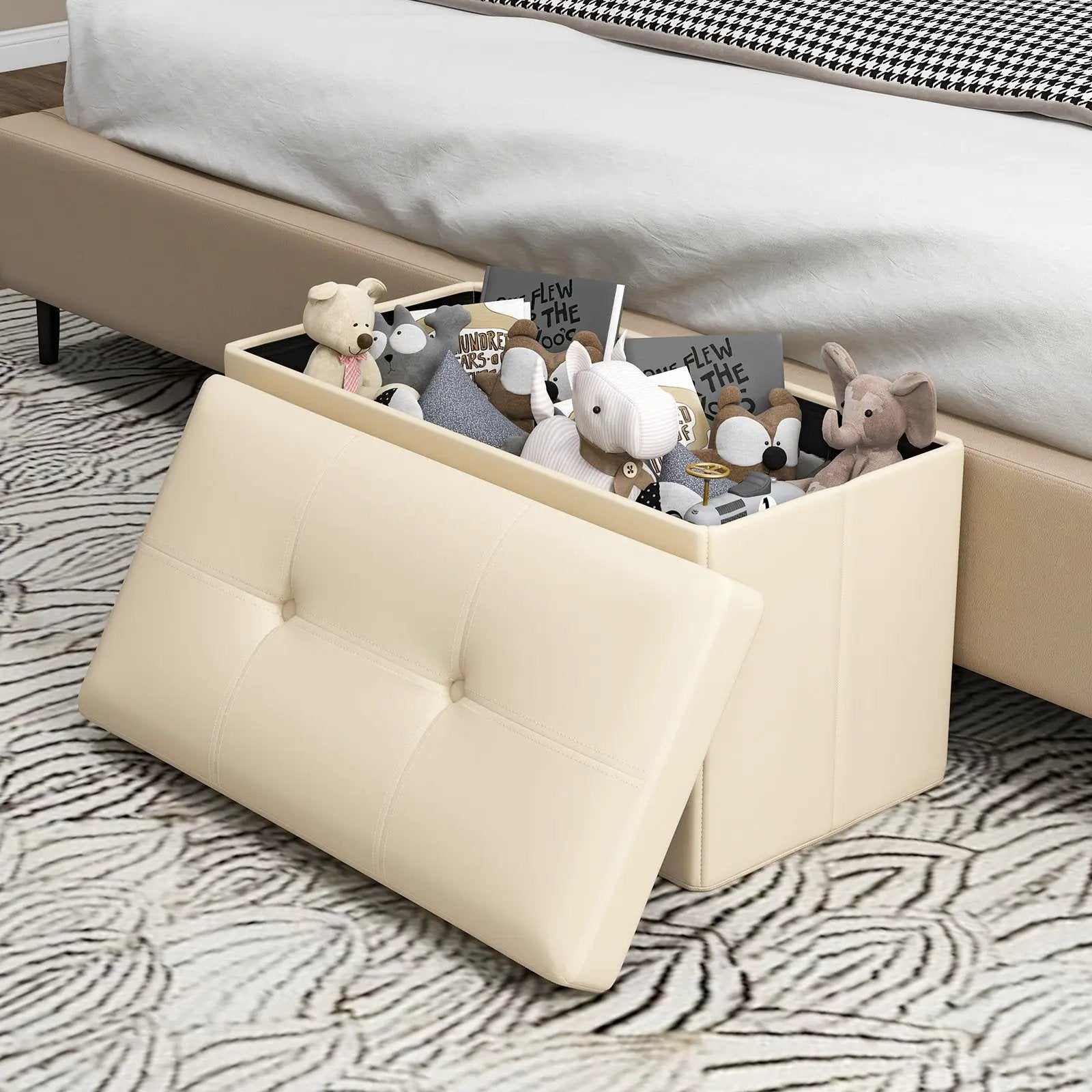 Upholstered Rectangle Footstool with PVC Leather Surface and Storage Function by DirectDeals