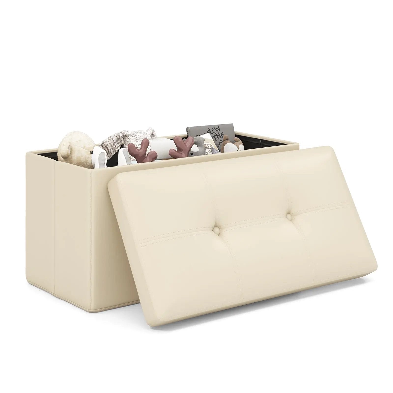 Upholstered Rectangle Footstool with PVC Leather Surface and Storage Function by DirectDeals