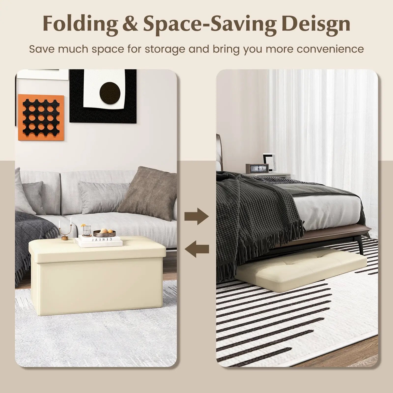 Upholstered Rectangle Footstool with PVC Leather Surface and Storage Function by DirectDeals