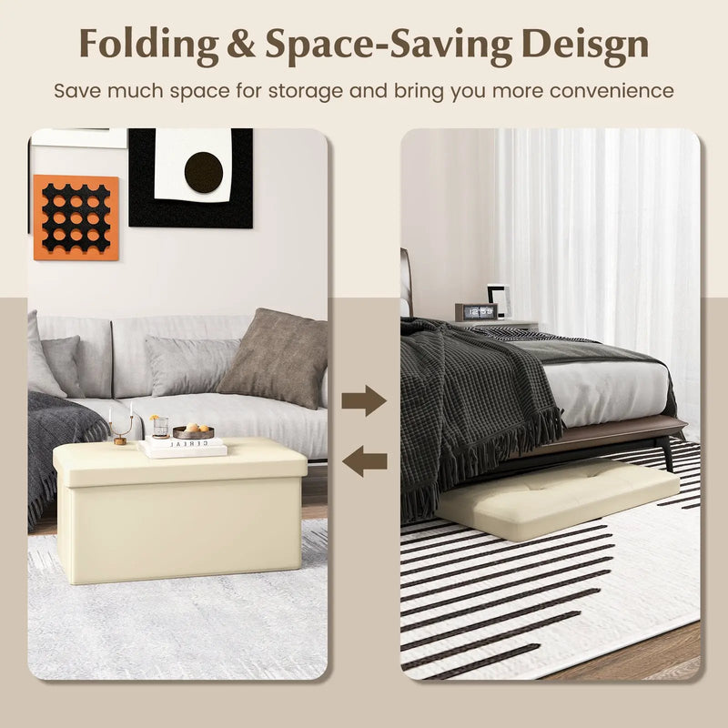 Upholstered Rectangle Footstool with PVC Leather Surface and Storage Function by DirectDeals