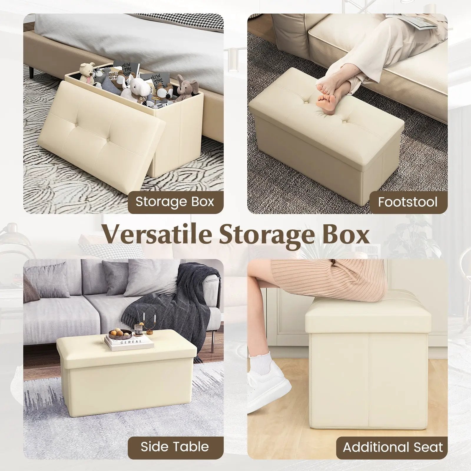 Upholstered Rectangle Footstool with PVC Leather Surface and Storage Function by DirectDeals
