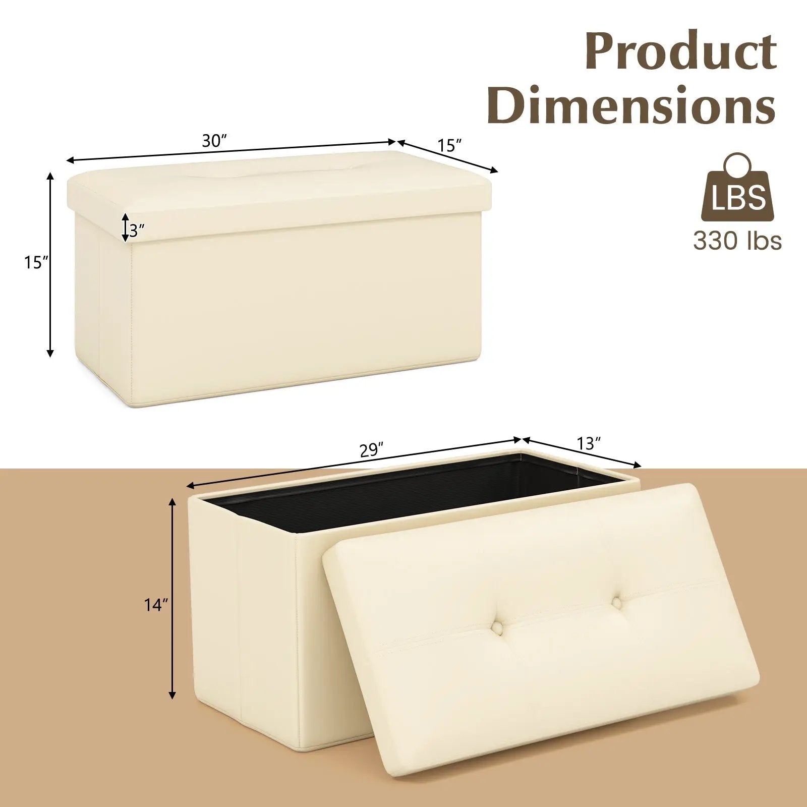 Upholstered Rectangle Footstool with PVC Leather Surface and Storage Function by DirectDeals