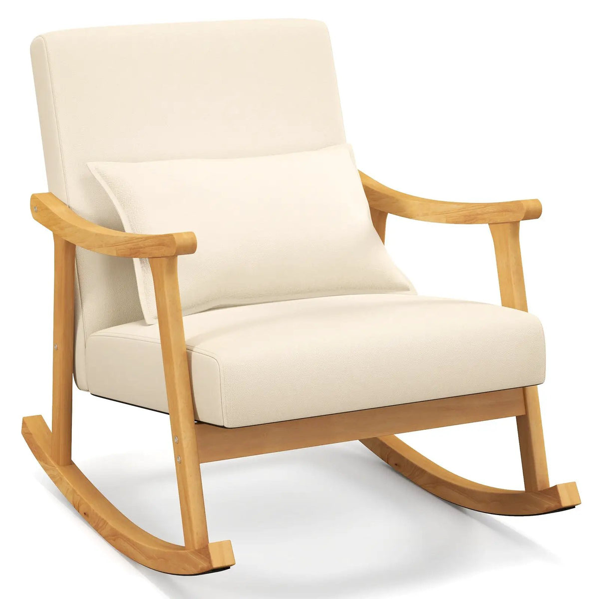 Upholstered Rocking Chair with Pillow and Rubber Wood Frame by DirectDeals