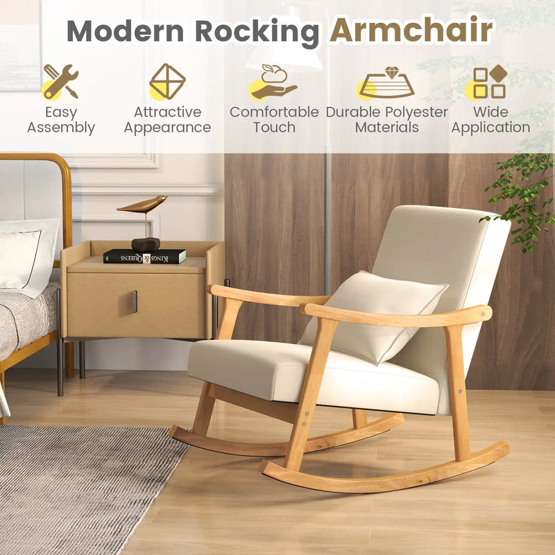 Upholstered Rocking Chair with Pillow and Rubber Wood Frame by DirectDeals