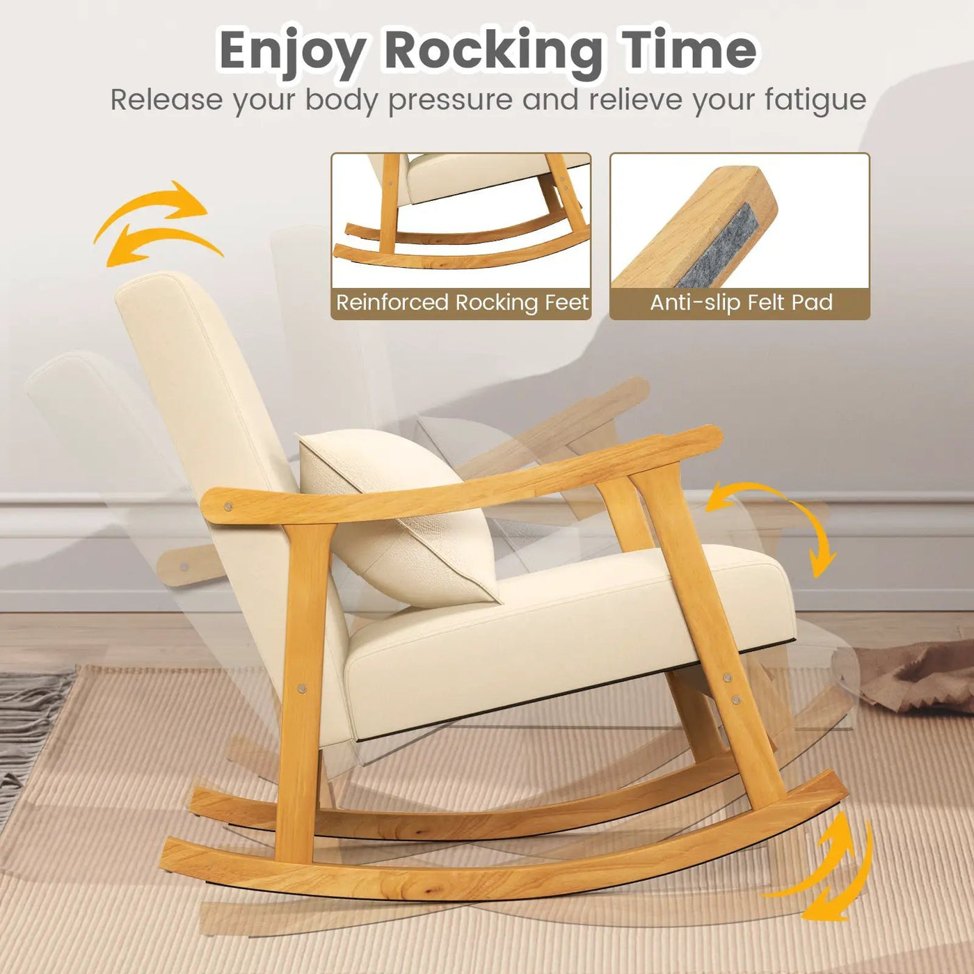 Upholstered Rocking Chair with Pillow and Rubber Wood Frame by DirectDeals