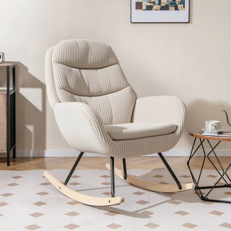 Upholstered Rocking Chair Nursery Glider Rocker with Padded Backrest and Seat-Beige by DirectDeals
