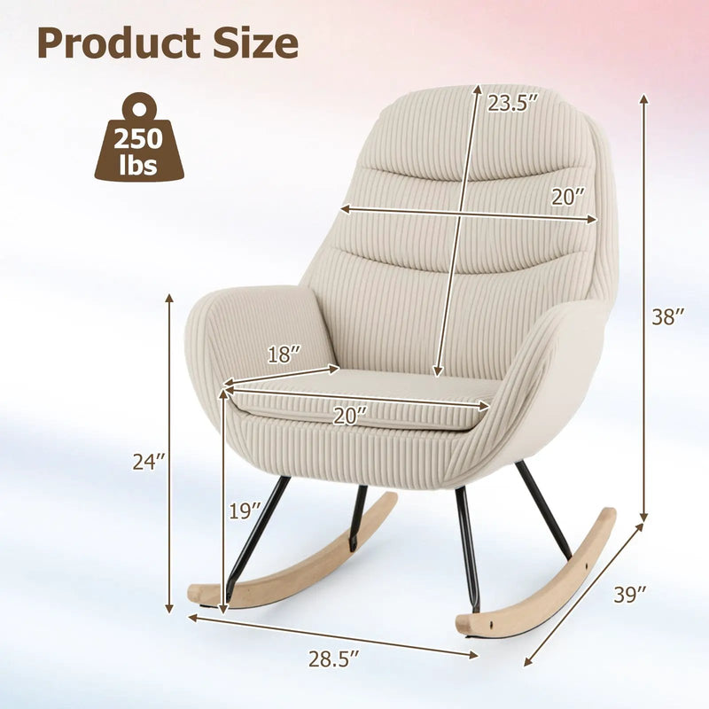 Upholstered Rocking Chair Nursery Glider Rocker with Padded Backrest and Seat-Beige by DirectDeals