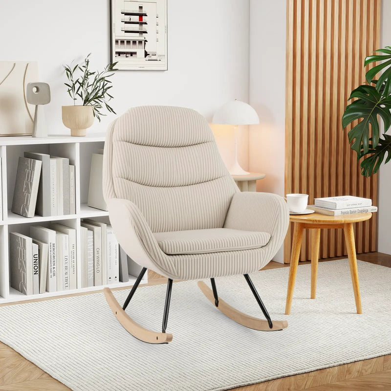 Upholstered Rocking Chair Nursery Glider Rocker with Padded Backrest and Seat-Beige by DirectDeals