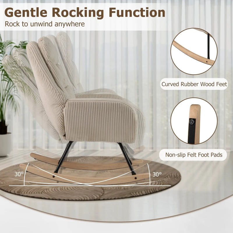 Upholstered Rocking Chair Nursery Glider Rocker with Padded Backrest and Seat-Beige by DirectDeals