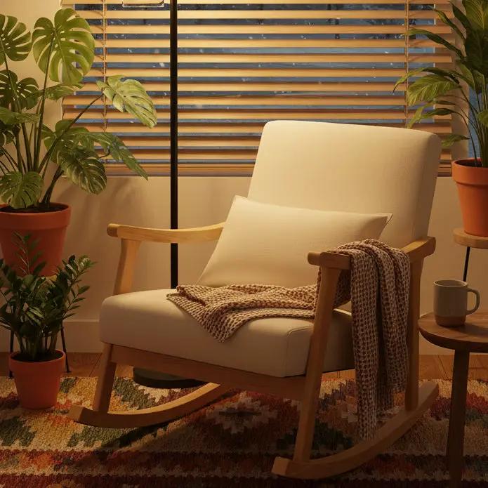 Upholstered Rocking Chair with Pillow and Rubber Wood Frame by DirectDeals